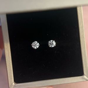 14k white gold Moissanite stud earrings, 5mm round each (1 TCW equivalent)